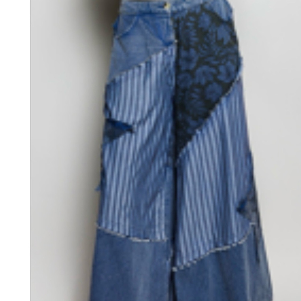 POL Blue Patchwork Wide-Leg Women's Jeans